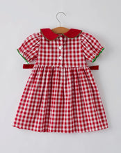 Load image into Gallery viewer, Girls Christmas Outfit - Red Plaid Dress with Tree Bow Accents-Ships 11/10