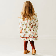 Load image into Gallery viewer, Bunch Floral Printed Girl's Cotton Dress with Crimson Lace