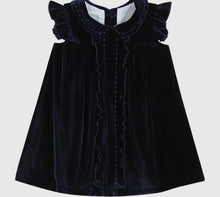 Load image into Gallery viewer, Navy Blue Velour Flutter Sleeve Dress