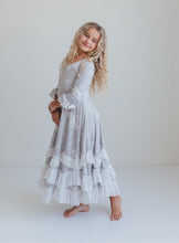 Load image into Gallery viewer, Gray Floral Ruffles Dress