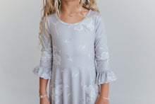 Load image into Gallery viewer, Gray Floral Ruffles Dress