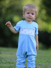 Load image into Gallery viewer, Blue Smocked Church Christ Bishop Christening Baby Boys' Romper