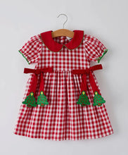 Load image into Gallery viewer, Girls Christmas Outfit - Red Plaid Dress with Tree Bow Accents-Ships 11/10