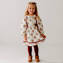 Load image into Gallery viewer, Bunch Floral Printed Girl's Cotton Dress with Crimson Lace