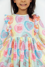 Load image into Gallery viewer, Conversation Hearts 3/4 Sleeve Ruffle Twirl Dress