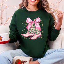 Load image into Gallery viewer, Cowgirl Christmas, Cowboy Boots, Country, Western, Santa, Ribbons, Bows Sweatshirt