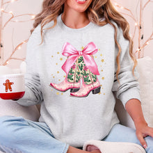 Load image into Gallery viewer, Cowgirl Christmas, Cowboy Boots, Country, Western, Santa, Ribbons, Bows Sweatshirt