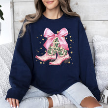 Load image into Gallery viewer, Cowgirl Christmas, Cowboy Boots, Country, Western, Santa, Ribbons, Bows Sweatshirt