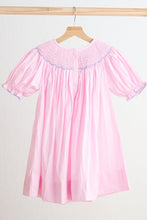 Load image into Gallery viewer, Pink alpaca hand smocked gingham dress