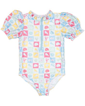 Load image into Gallery viewer, Coastal Stamps Puff Sleeve One Piece- FINAL SALE