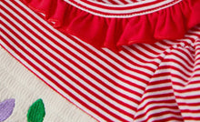 Load image into Gallery viewer, Holiday Girls Dress with Embroidered Christmas Lights and Red Bow Details