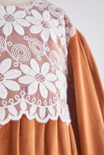 Load image into Gallery viewer, Carmel velvet lace girl dress
