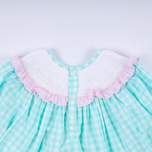 Load image into Gallery viewer, Mint christmas nutcracker hand smocked gingham ruffle pants set