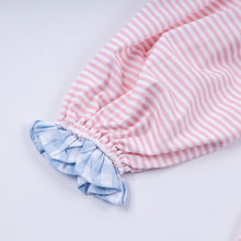 Load image into Gallery viewer, Pink candy cane bow hand smocked ruffle dress
