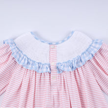 Load image into Gallery viewer, Pink candy cane bow hand smocked ruffle dress