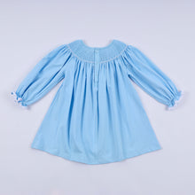 Load image into Gallery viewer, Blue nativity hand smocked dress