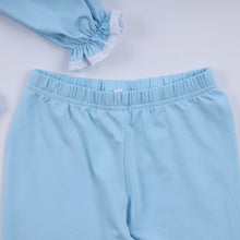 Load image into Gallery viewer, Blue nativity hand smocked ruffle pants set