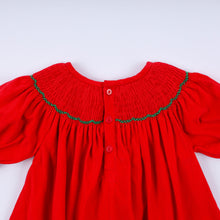 Load image into Gallery viewer, Red christmas tree hand smocked dress