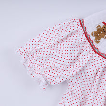 Load image into Gallery viewer, Red gingerbread hand smocked ruffle pants set
