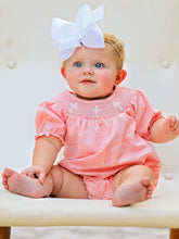 Load image into Gallery viewer, CORAL Smocked Church Christ Bishop Christening Girls Romper