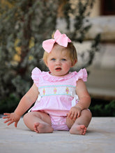 Load image into Gallery viewer, Pink Smocked Church Christ Bishop Christening Romper