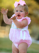 Load image into Gallery viewer, Pink Smocked Church Christ Bishop Christening Romper