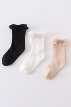 Load image into Gallery viewer, Black Knit lace girls socks