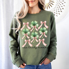 Load image into Gallery viewer, One Lucky Mama, St. Paddy's Day, Coquette, Bow, Clover, Shamrock, Lucky, Irish, Lucky Charm, St Patrick's Day Sweatshirt