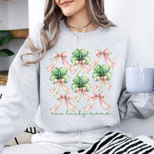 Load image into Gallery viewer, One Lucky Mama, St. Paddy's Day, Coquette, Bow, Clover, Shamrock, Lucky, Irish, Lucky Charm, St Patrick's Day Sweatshirt
