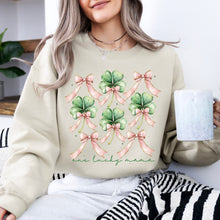 Load image into Gallery viewer, One Lucky Mama, St. Paddy's Day, Coquette, Bow, Clover, Shamrock, Lucky, Irish, Lucky Charm, St Patrick's Day Sweatshirt