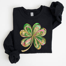 Load image into Gallery viewer, Colorful Shamrock, Four Leaf Clover, Sequin Style, Lucky, Irish, Lucky Charm, Retro, St Patrick's Day Sweatshirt