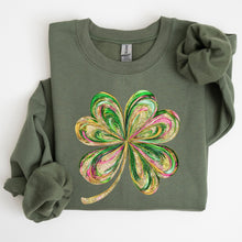 Load image into Gallery viewer, Colorful Shamrock, Four Leaf Clover, Sequin Style, Lucky, Irish, Lucky Charm, Retro, St Patrick's Day Sweatshirt