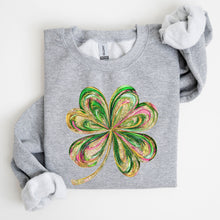 Load image into Gallery viewer, Colorful Shamrock, Four Leaf Clover, Sequin Style, Lucky, Irish, Lucky Charm, Retro, St Patrick's Day Sweatshirt