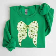 Load image into Gallery viewer, Green Coquette, Bow, Lucky, Shamrock, Lucky Charm, Irish, Retro, St Patrick's Day Sweatshirt