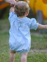 Load image into Gallery viewer, Girls Cross Smocking Embroidered Blue Romper