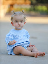 Load image into Gallery viewer, Girls Cross Smocking Embroidered Blue Romper