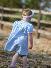 Load image into Gallery viewer, Girls Cross Smocking Embroidered Blue Dress
