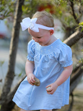 Load image into Gallery viewer, Girls Cross Smocking Embroidered Blue Dress