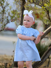 Load image into Gallery viewer, Girls Cross Smocking Embroidered Blue Dress