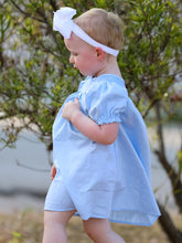 Load image into Gallery viewer, Girls Cross Smocking Embroidered Blue Dress