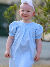 Load image into Gallery viewer, Girls Cross Smocking Embroidered Blue Dress