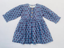 Load image into Gallery viewer, Long Sleeves Pale Blue Hand Block Printed Girl's Dress