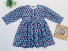 Load image into Gallery viewer, Long Sleeves Pale Blue Hand Block Printed Girl's Dress