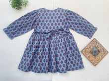 Load image into Gallery viewer, Long Sleeves Pale Blue Hand Block Printed Girl's Dress