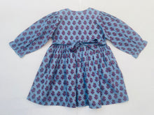 Load image into Gallery viewer, Long Sleeves Pale Blue Hand Block Printed Girl's Dress