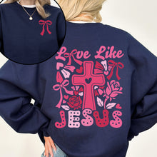 Load image into Gallery viewer, Love Like Jesus, Valentine's Day, Heart, Cross, Faith, Christian, Religious, Front and Back Sweatshirt