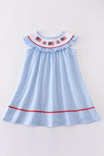Load image into Gallery viewer, Blue swiss dot flag embroidery dress