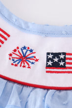 Load image into Gallery viewer, Blue swiss dot flag embroidery dress