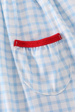 Load image into Gallery viewer, Blue flag embroidery gingham dress