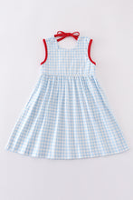 Load image into Gallery viewer, Blue flag embroidery gingham dress